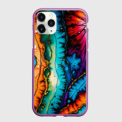 Чехол iPhone 11 Pro матовый Разноцветный узор, цвет: 3D-фиолетовый