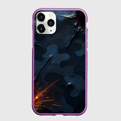 Чехол iPhone 11 Pro матовый Камуфляжная текстура с дырами, цвет: 3D-фиолетовый