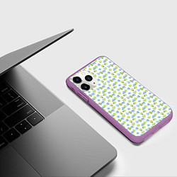Чехол iPhone 11 Pro матовый Мелкие синие цветы ретро на белом фоне, цвет: 3D-фиолетовый — фото 2