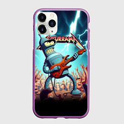 Чехол iPhone 11 Pro матовый Бендер рок гитарист - группа Футурама, цвет: 3D-фиолетовый