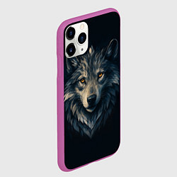 Чехол iPhone 11 Pro матовый Пиксельная голова волка, цвет: 3D-фиолетовый — фото 2