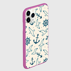 Чехол iPhone 11 Pro матовый Морской паттерн из штурвалов, чаек и якорей, цвет: 3D-фиолетовый — фото 2