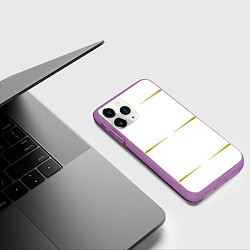 Чехол iPhone 11 Pro матовый Color white pink yellow stripes, цвет: 3D-фиолетовый — фото 2