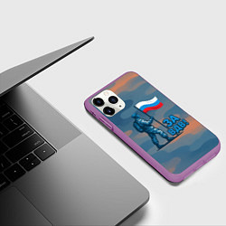 Чехол iPhone 11 Pro матовый Десантник с флагом - за ВДВ, цвет: 3D-фиолетовый — фото 2