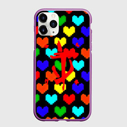Чехол iPhone 11 Pro матовый Doom love pixel pattern, цвет: 3D-фиолетовый