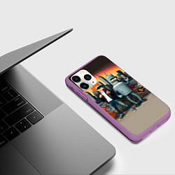 Чехол iPhone 11 Pro матовый Фрай и Бендер на фоне стены с граффити, цвет: 3D-фиолетовый — фото 2