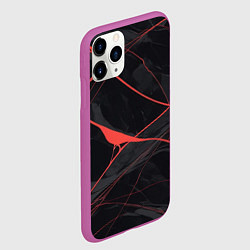 Чехол iPhone 11 Pro матовый Текстура мрамора с красными полосками, цвет: 3D-фиолетовый — фото 2