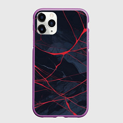Чехол iPhone 11 Pro матовый Мраморные узоры из переплетений красных линий, цвет: 3D-фиолетовый