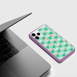 Чехол iPhone 11 Pro матовый Фламинго и тропики, цвет: 3D-фиолетовый — фото 2