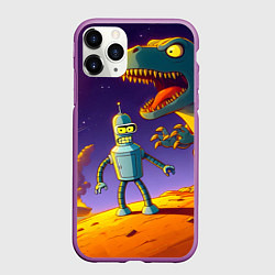 Чехол iPhone 11 Pro матовый Бендер на сказочной планете динозавров, цвет: 3D-фиолетовый