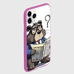 Чехол iPhone 11 Pro матовый Бобр - интеллигент с газетой, цвет: 3D-фиолетовый — фото 2
