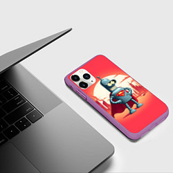 Чехол iPhone 11 Pro матовый Робот-сгибальщик Бендер супермен - коллаба, цвет: 3D-фиолетовый — фото 2