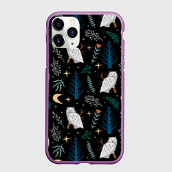 Чехол iPhone 11 Pro матовый Сова в зимнем лесу, цвет: 3D-фиолетовый