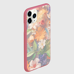 Чехол iPhone 11 Pro матовый Бледный цветочный узор, цвет: 3D-малиновый — фото 2