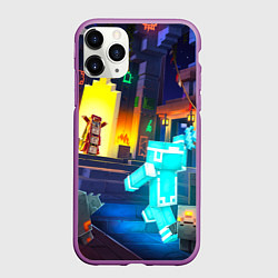 Чехол iPhone 11 Pro матовый Майнкрафт - рейд в подземелье, цвет: 3D-фиолетовый