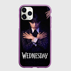 Чехол iPhone 11 Pro матовый Уэнсдей в гробу и вещь Wednesday, цвет: 3D-фиолетовый