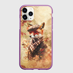 Чехол iPhone 11 Pro матовый Винтажный лис на осеннем фоне, цвет: 3D-фиолетовый