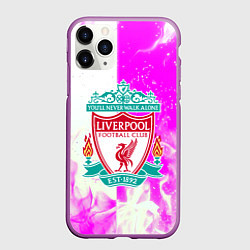 Чехол iPhone 11 Pro матовый Ливерпуль розово белый огонь, цвет: 3D-фиолетовый