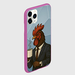 Чехол iPhone 11 Pro матовый Петух бизнесмен с кофе, цвет: 3D-фиолетовый — фото 2