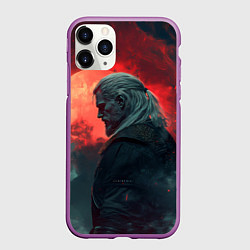 Чехол iPhone 11 Pro матовый Ведьмак на фоне красной луны, цвет: 3D-фиолетовый