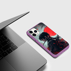 Чехол iPhone 11 Pro матовый Девушка самурай и красное солнце, цвет: 3D-фиолетовый — фото 2