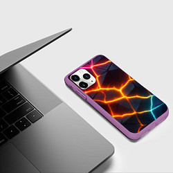Чехол iPhone 11 Pro матовый Разноцветный неон из плит, цвет: 3D-фиолетовый — фото 2