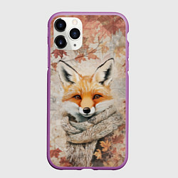 Чехол iPhone 11 Pro матовый Лис в шерстяном шарфе, цвет: 3D-фиолетовый
