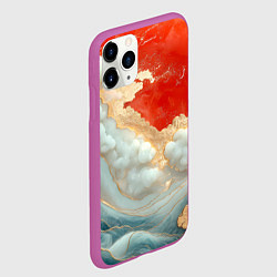 Чехол iPhone 11 Pro матовый Объемные Японские волны, цвет: 3D-фиолетовый — фото 2