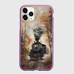 Чехол iPhone 11 Pro матовый Ретро иллюстрация старого паровоза, цвет: 3D-фиолетовый