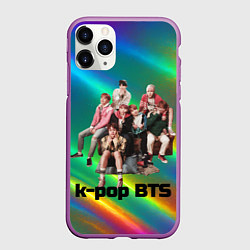 Чехол iPhone 11 Pro матовый BTS радужный блестящий фон, цвет: 3D-фиолетовый