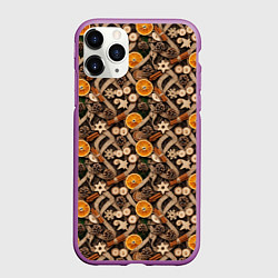 Чехол iPhone 11 Pro матовый Новогодний орнамент с корицей и дольками апельсина, цвет: 3D-фиолетовый
