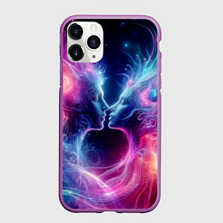 Чехол iPhone 11 Pro матовый Космический поцелуй - неоновое свечение, цвет: 3D-фиолетовый