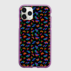 Чехол iPhone 11 Pro матовый Разноцветные детали мозаики на черном, цвет: 3D-фиолетовый
