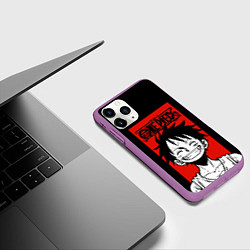 Чехол iPhone 11 Pro матовый Ван Пис, Луффи на красном, цвет: 3D-фиолетовый — фото 2