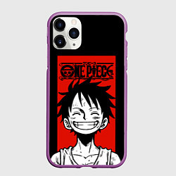 Чехол iPhone 11 Pro матовый Ван Пис, Луффи на красном, цвет: 3D-фиолетовый