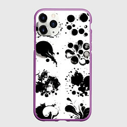 Чехол iPhone 11 Pro матовый Чёрно-белые кляксы - абстракция, цвет: 3D-фиолетовый