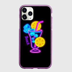 Чехол iPhone 11 Pro матовый Night beach, цвет: 3D-фиолетовый