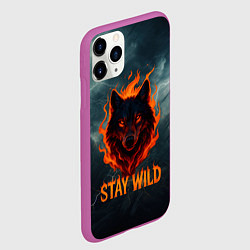 Чехол iPhone 11 Pro матовый Stay wild волк в огне, цвет: 3D-фиолетовый — фото 2