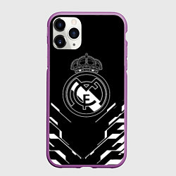 Чехол iPhone 11 Pro матовый Real Madrid полосы геомтерия, цвет: 3D-фиолетовый