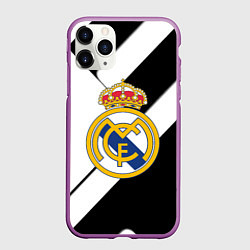 Чехол iPhone 11 Pro матовый Реал Мадрид черно белые полосы, цвет: 3D-фиолетовый