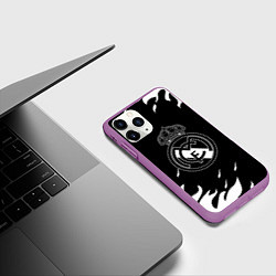Чехол iPhone 11 Pro матовый Реал Мадрид белый огонь, цвет: 3D-фиолетовый — фото 2