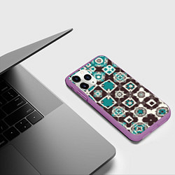 Чехол iPhone 11 Pro матовый Бирюзово-коричневая геометрическая текстура, цвет: 3D-фиолетовый — фото 2