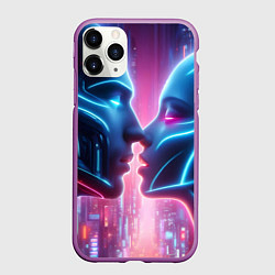 Чехол iPhone 11 Pro матовый Cyber love - metropolis neon glow, цвет: 3D-фиолетовый