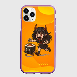 Чехол iPhone 11 Pro матовый Девочка дьявол бежит за роллом, цвет: 3D-фиолетовый