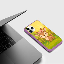 Чехол iPhone 11 Pro матовый Милый олененок на зеленом дворе, цвет: 3D-фиолетовый — фото 2