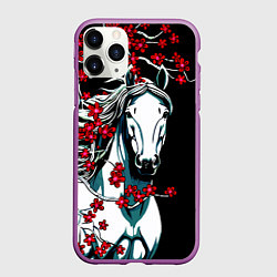 Чехол iPhone 11 Pro матовый Белый конь в цветущей сакуре, цвет: 3D-фиолетовый