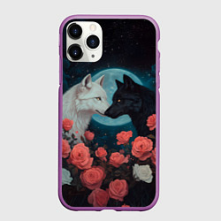 Чехол iPhone 11 Pro матовый Влюбленные волки, цвет: 3D-фиолетовый