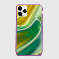 Чехол iPhone 11 Pro матовый Шелк зеленый с желтым, цвет: 3D-фиолетовый