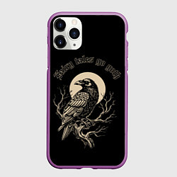 Чехол iPhone 11 Pro матовый Ворона сидит на ветке на фоне полной луны, цвет: 3D-фиолетовый