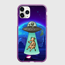 Чехол iPhone 11 Pro матовый Инопланетяне похищают корову, цвет: 3D-фиолетовый